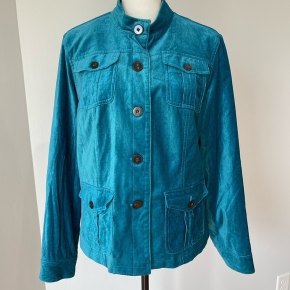 Covington extra large crush velvet teal blue peacock color jacket gorgeous - Picture 1 of 16